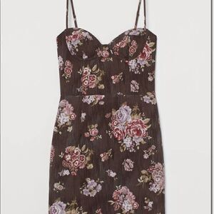 Brock Collection x H&M Brown Pink Floral Print Fitted Dress NWT